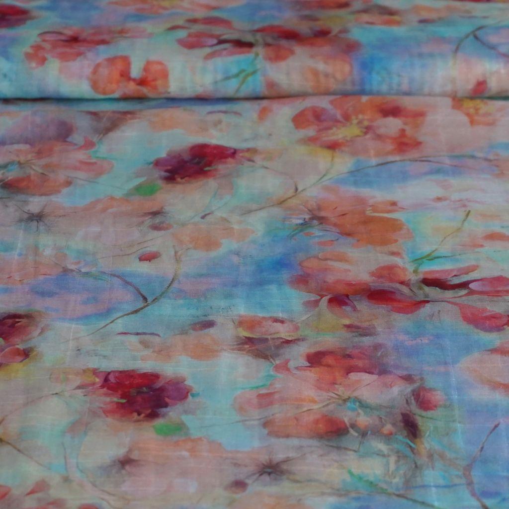 Viskose Druck halbtransparent Blütenaquarell